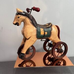 Classic Wooden Horse Tricycle Toy Vintage